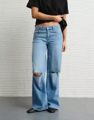 AE Dreamy Drape Stretch Ripped Low-Rise Baggy Wide-Leg Jean