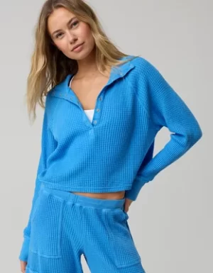 OFFLINE By Aerie Wow! Waffle Mockneck Henley Long Sleeve T-Shirt