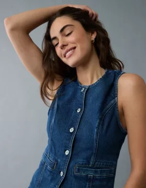 AE Crew Neck Button-Up Denim Vest