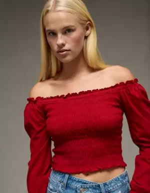 AE Sunchaser Off-the-Shoulder Smocked Tee